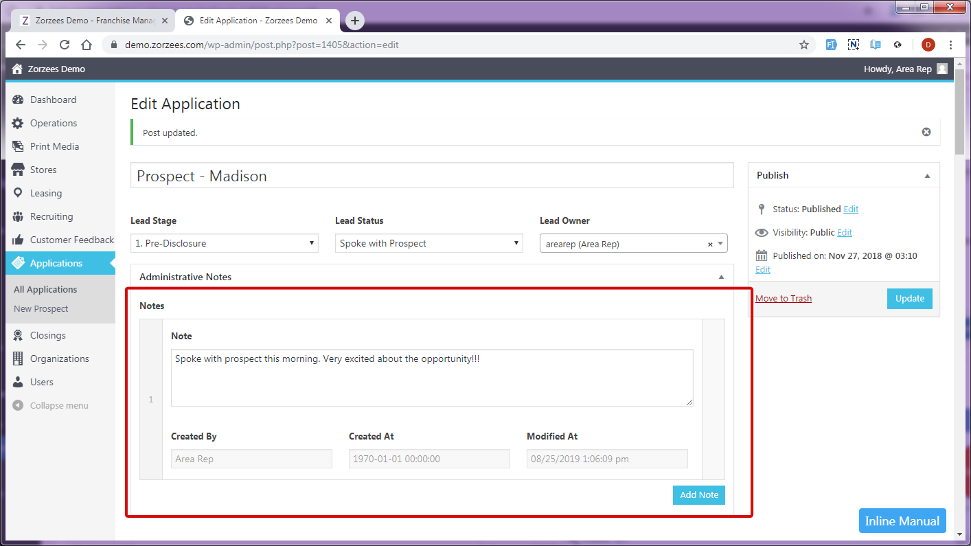 Adding Notes - Zorzees Knowledge Base