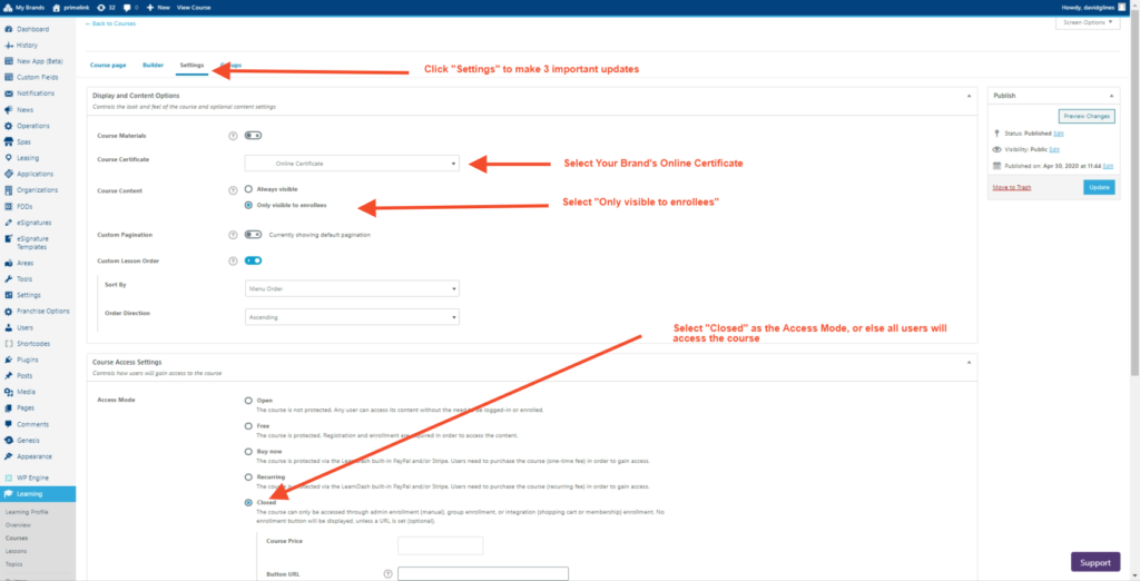 Lms 1 Create A Course Course Settings Zorzees Knowledge Base